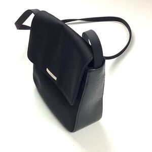 Nine West Black Crossbody Purse Handbag 7" x 7" x 2.5" Small Nylon Croc Vegan